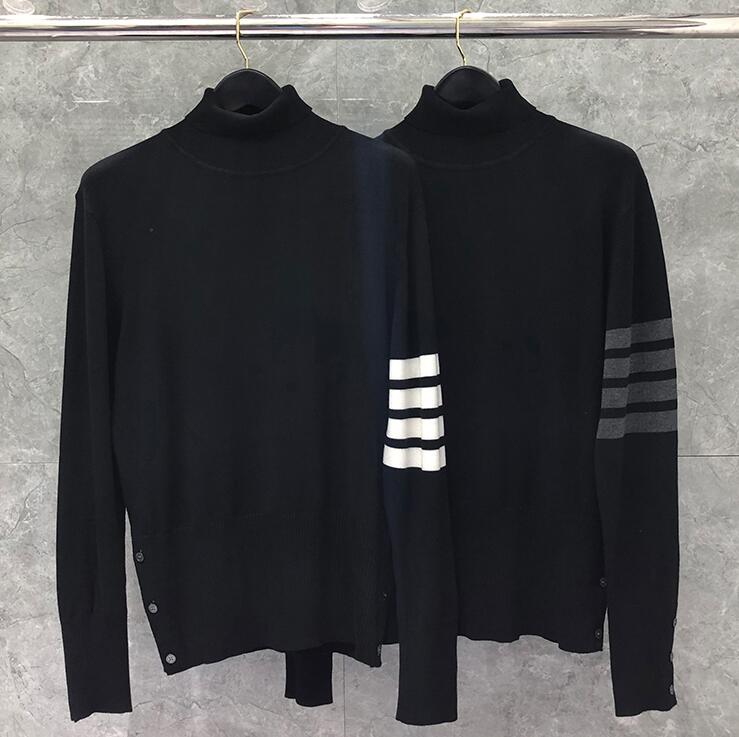 2020 패션 브랜드 스웨터 블랙 남성 슬림 터틀넥 풀오버 의류 스트라이프 울 봄 가을 캐주얼 코트